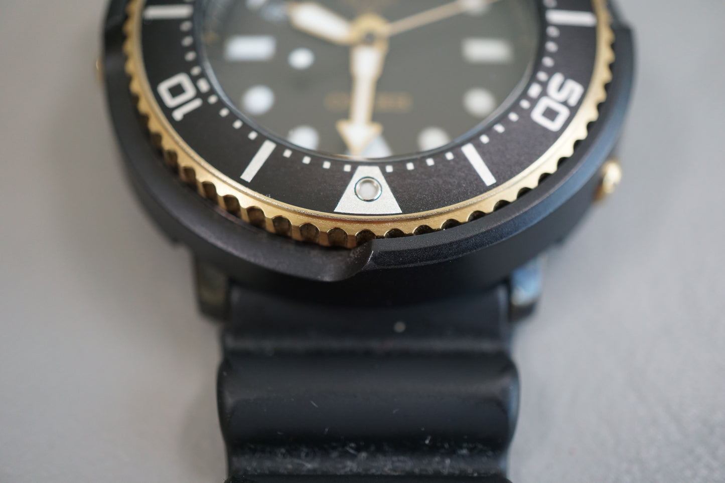 Seiko Prospex SBDN028 V147 Lowercase Black Dial Gold Tuna Solar Quartz Watch