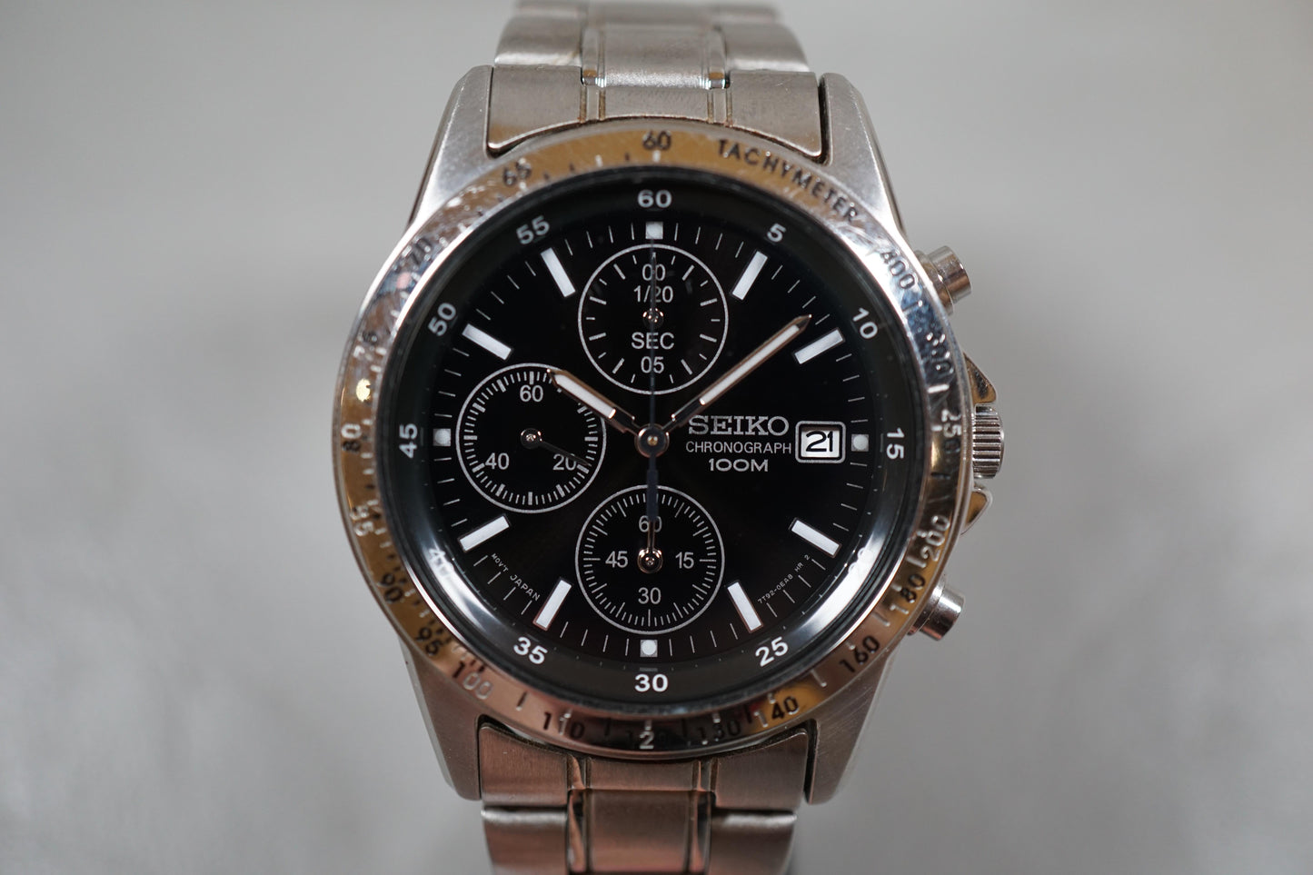 Seiko SND367 7T92 Black Dial Chronograph Tachymeter Quartz Watch
