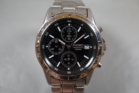Seiko SND367 7T92 Black Dial Chronograph Tachymeter Quartz Watch