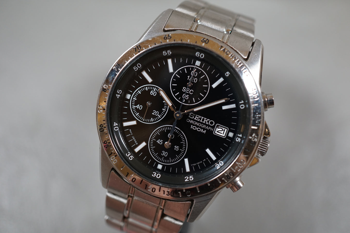 Seiko SND367 7T92 Black Dial Chronograph Tachymeter Quartz Watch