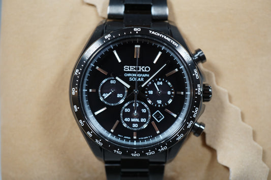 Seiko Selection SBPY169 V175 Solar Chronograph Blackout PVD Quartz Watch