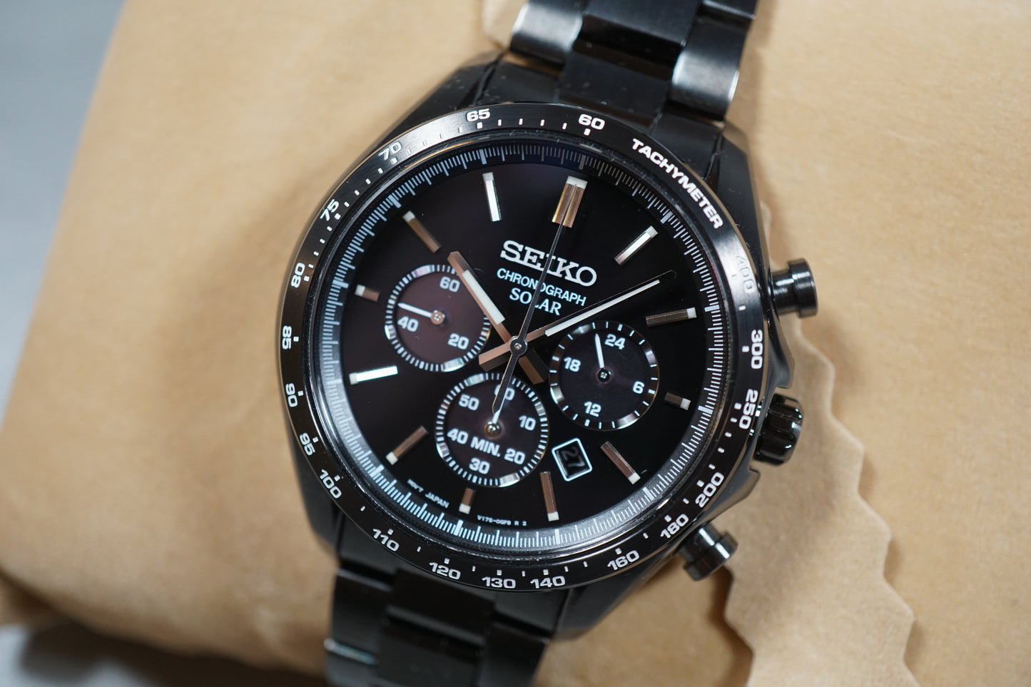 Seiko Selection SBPY169 V175 Solar Chronograph Blackout PVD Quartz Watch