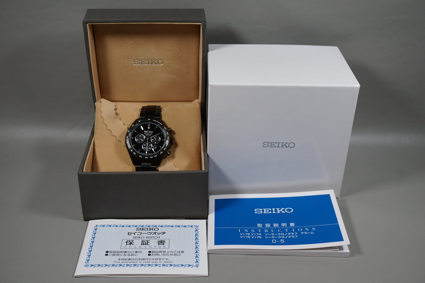 Seiko Selection SBPY169 V175 Solar Chronograph Blackout PVD Quartz Watch