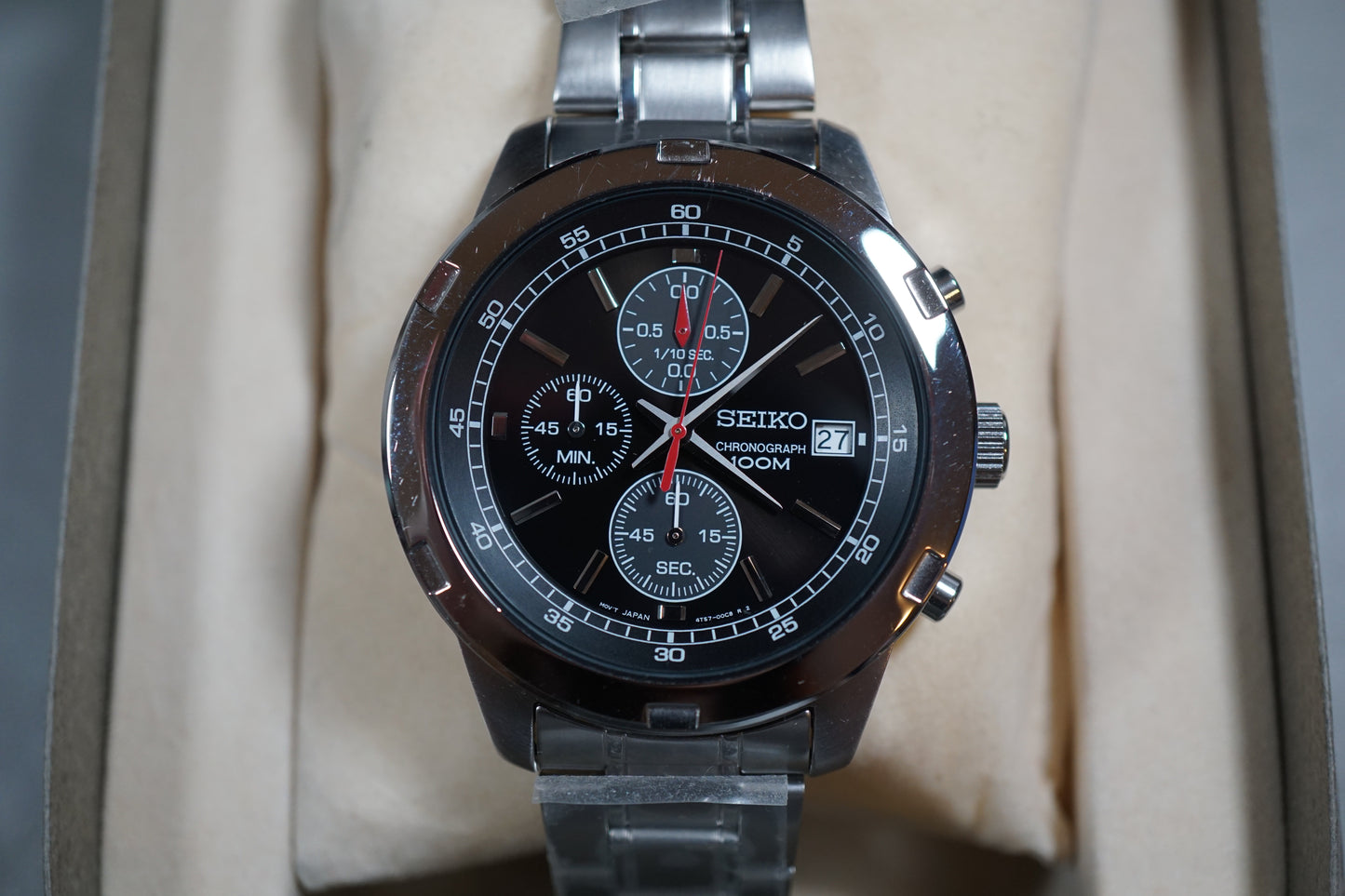 Unworn Seiko SKS421P1 4T57 Black Dial 100M Quartz Chronograph