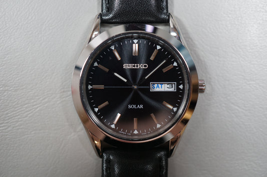 Seiko V158-0AB0 Black Dial Stainless Solar Quartz