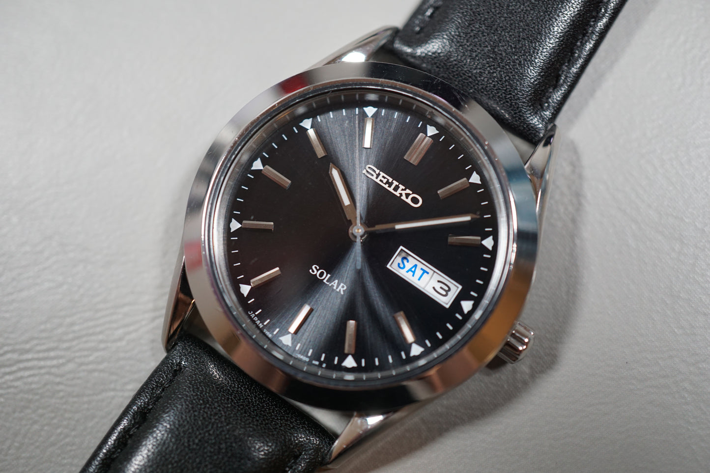 Seiko V158-0AB0 Black Dial Stainless Solar Quartz