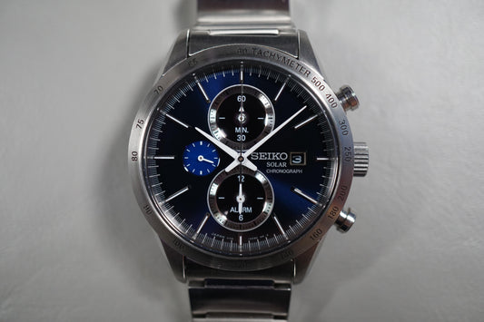 Seiko Spirit SBPY115 V172 Chonograph Blue Solar Quartz