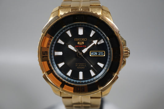 Seiko 5 Sports 4R36-00S0 Rare Gold Tone 100M Automatic