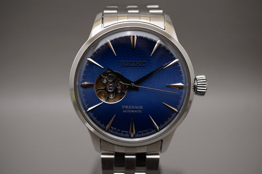 Seiko Presage SARY199 4R38 Cocktail Time Blue Dial Open Heart Automatic Watch