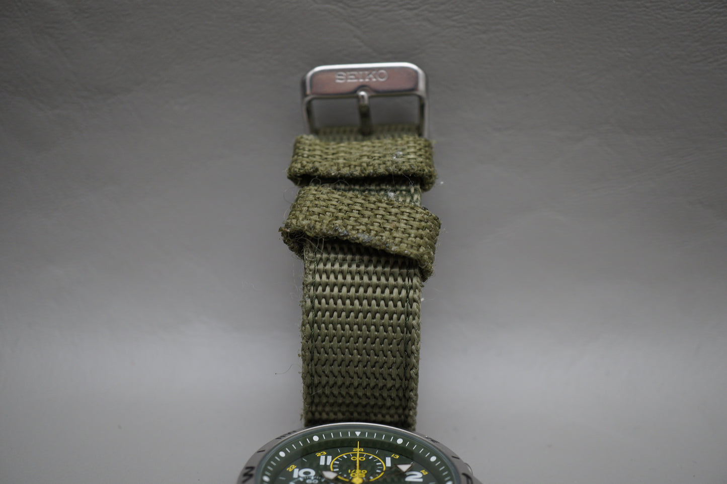 Seiko SND377R 7T92 Nylon Strap Green Dial Field Style Chronograph Quartz Watch