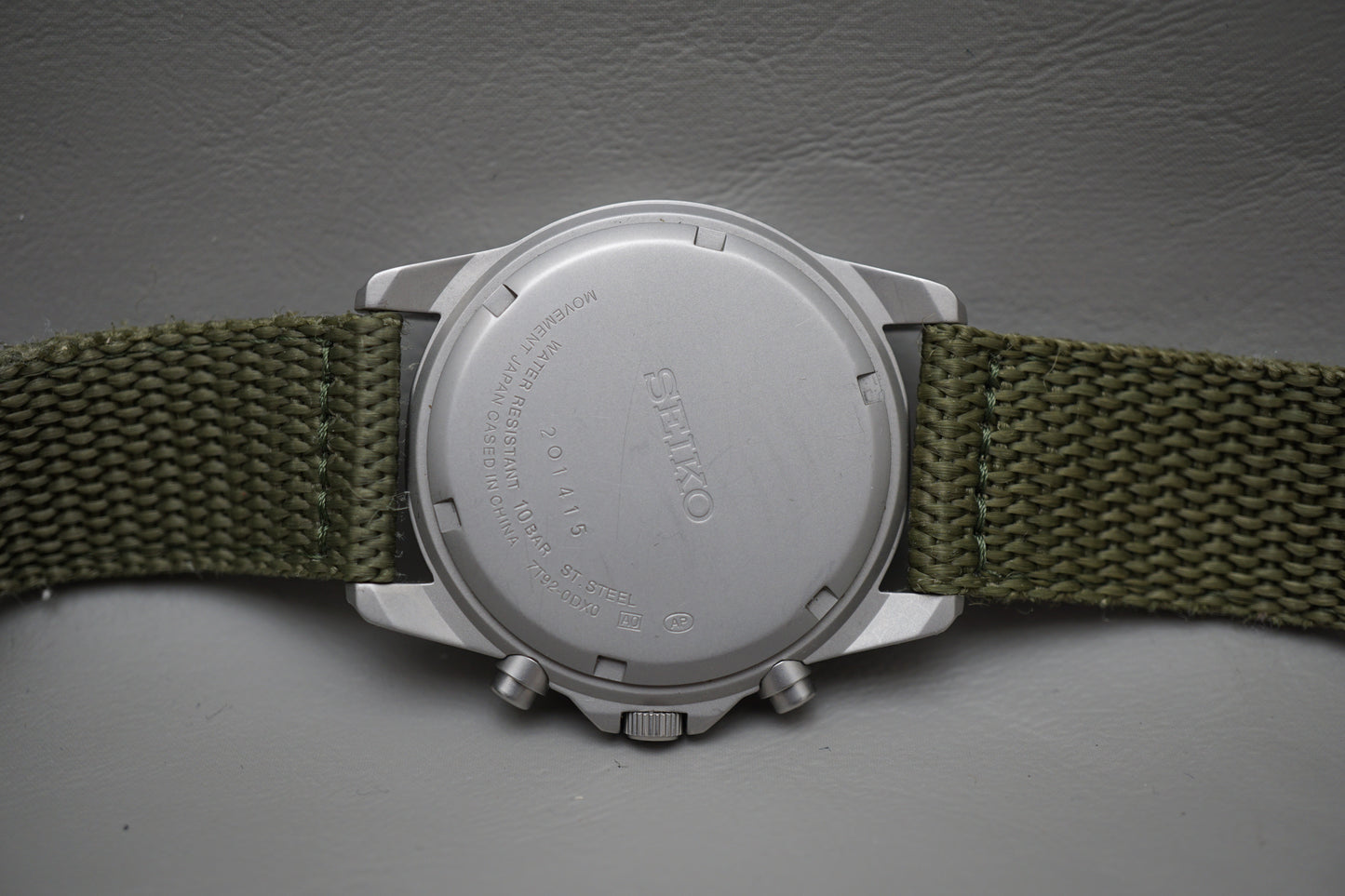 Seiko SND377R 7T92 Nylon Strap Green Dial Field Style Chronograph Quartz Watch