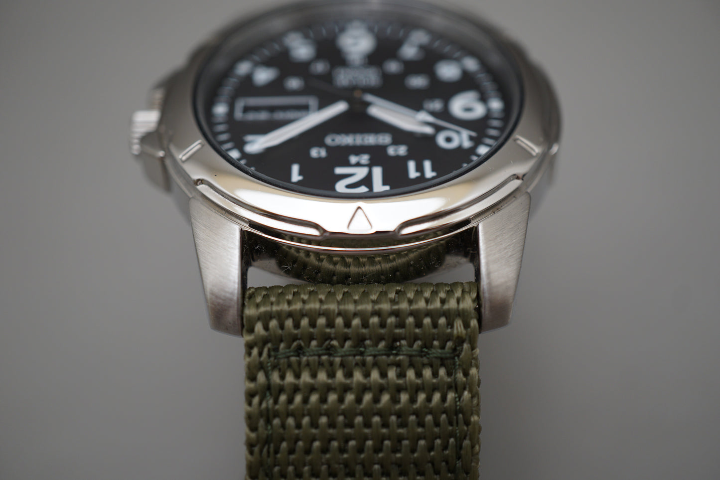 Seiko SNE095P2 V158 Field Style Numeral Dial Solar Quartz Watch Original Strap