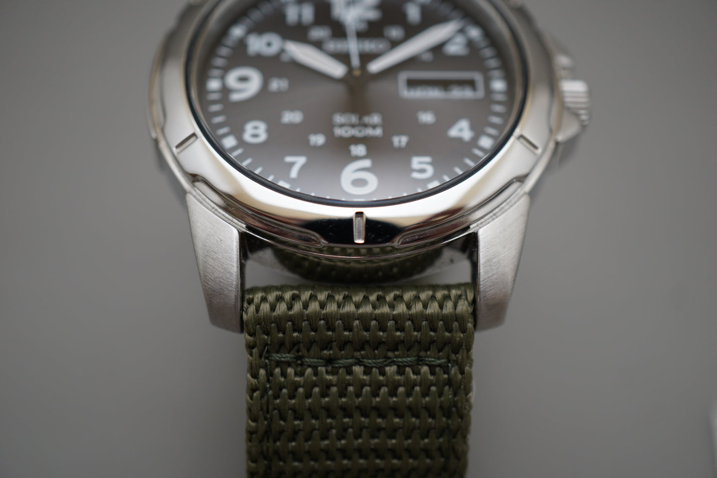 Seiko SNE095P2 V158 Field Style Numeral Dial Solar Quartz Watch Original Strap