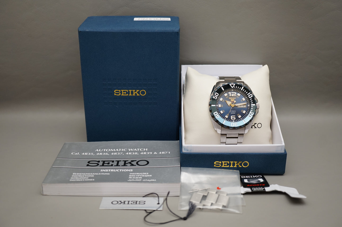 Seiko 5 Sports SRPB37K1 4R36 Blue Dial Baby Monster Automatic Watch