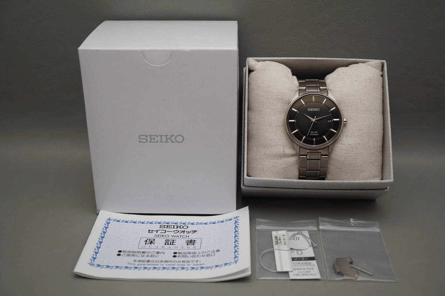 Seiko Selection SBPX103 V157 Black Dial JDM Titanium Solar Quartz Watch