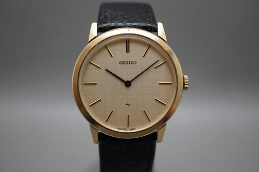 Vintage 1973 Seiko Chariot 2220-0180 Gold Tone Linen Dial Mechanical Watch