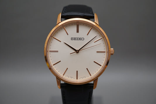 Seiko Selection SCXP076 7N01 Rose Gold Tone Gold Feather Reissue Quartz Watch