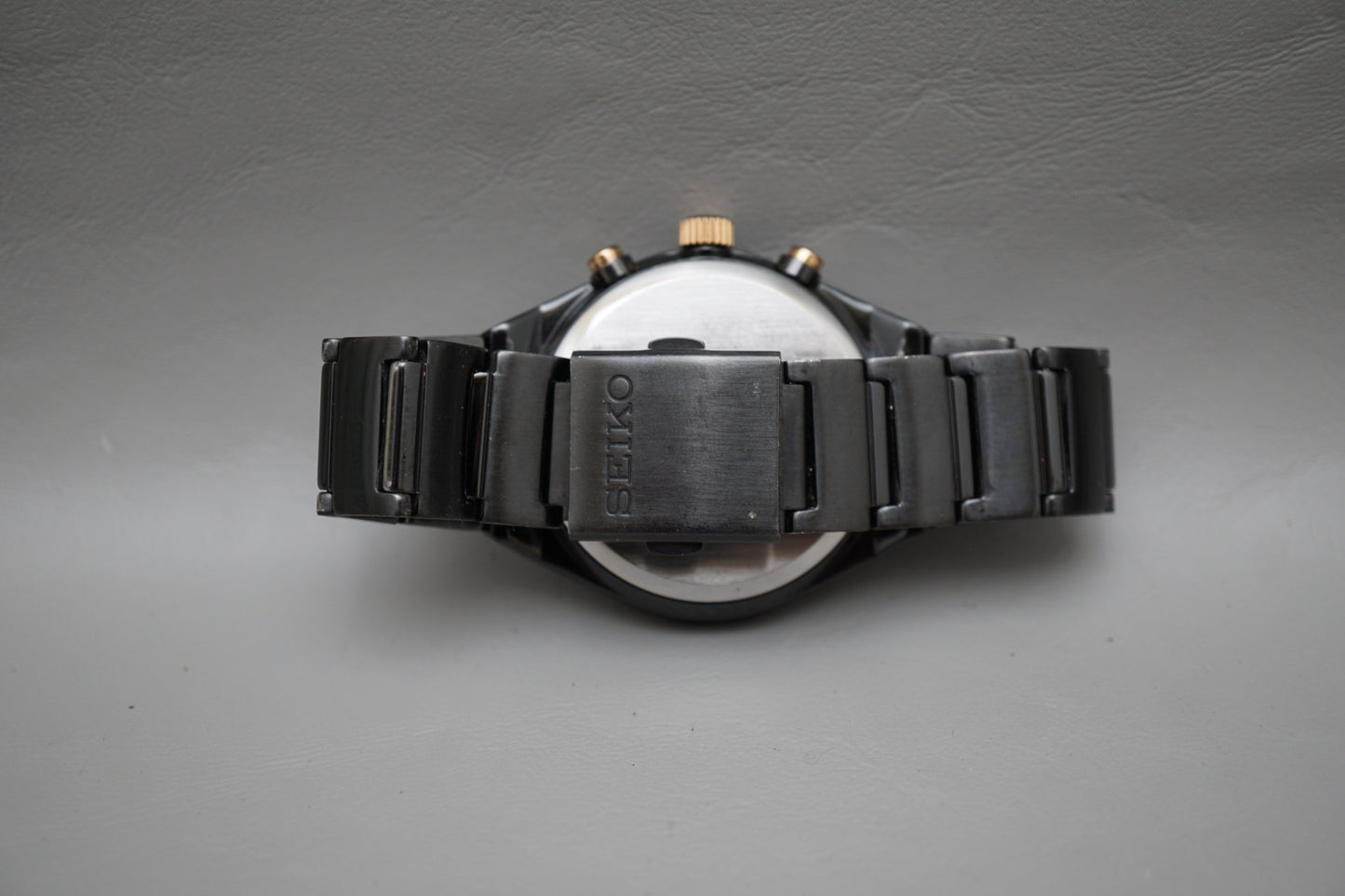 Seiko Spirit SBPJ039 V195 Black Rose Gold Tone World Time Solar Quartz Watch