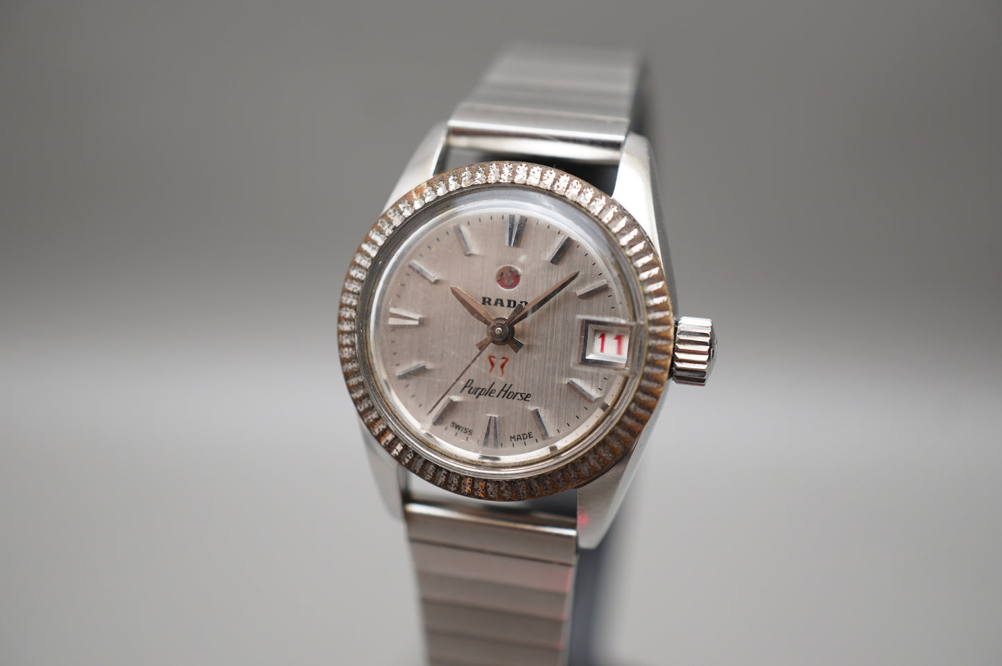 Vintage Rado Purple Horse 779-1 Silver Dial Date Swiss Ladies Automatic Watch