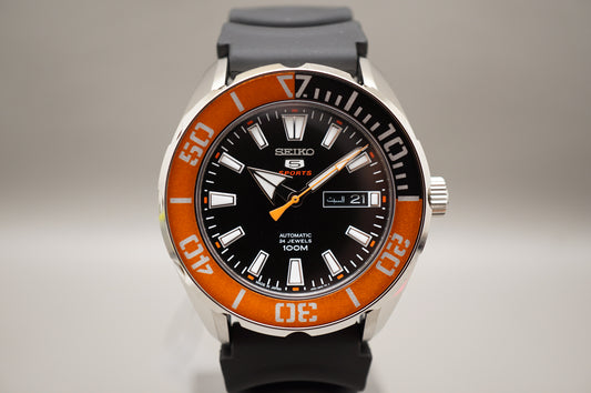 New Seiko 5 Sports SRPC59J1 4R36 Black Orange 100M Automatic Watch Japan Made