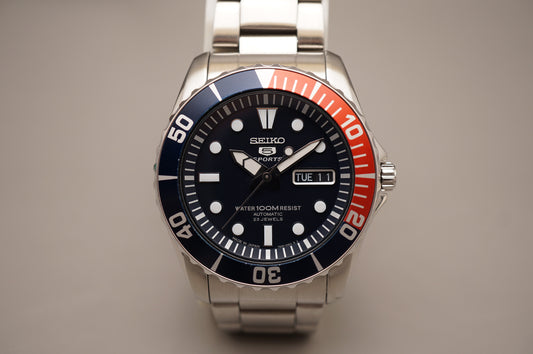 Seiko 5 Sports SNZF15J1 7S36 Pepsi Sea Urchin 100M Automatic Watch Japan Made