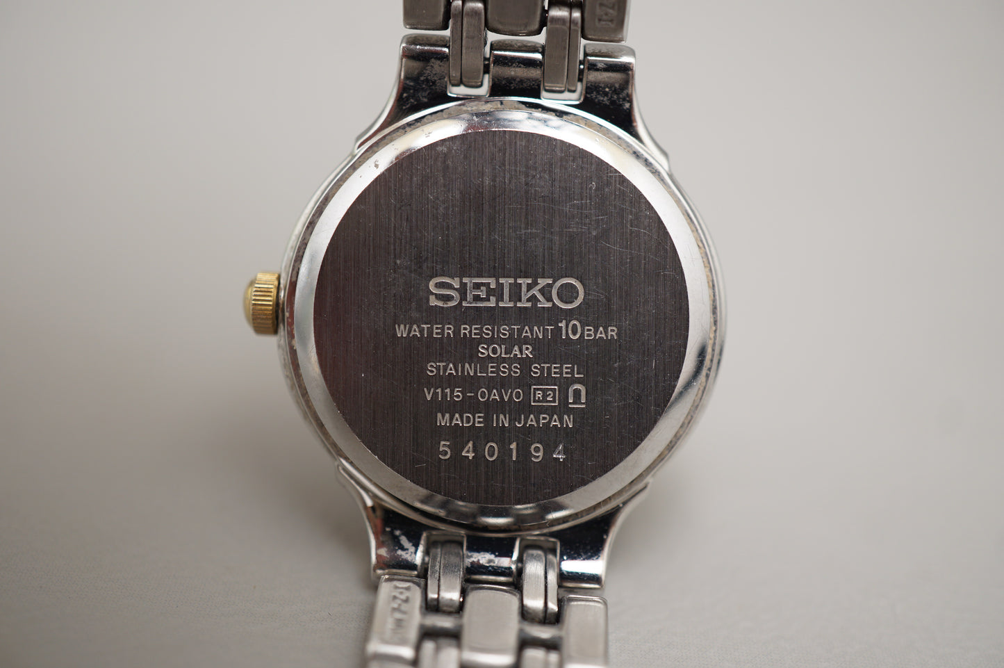 Seiko Exceline V115-0AV0 Gold Two Tone Pearled Ladies Solar Quartz Watch