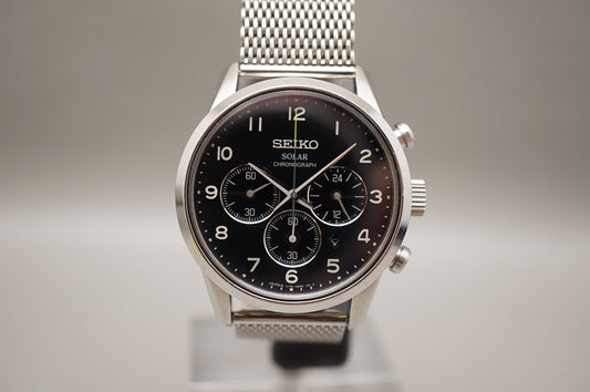 Seiko Spirit SBPY089 V175 Black Dial Chronograph Solar Quartz Watch