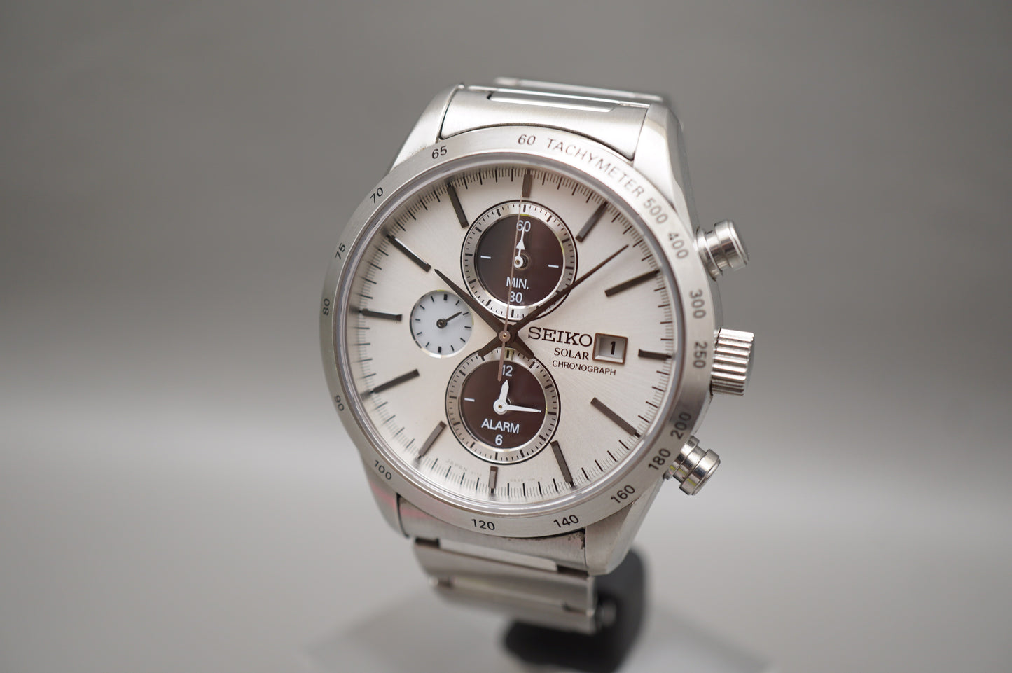 Seiko Spirit SBPY113 V172 JDM White Panda Dial Chronograph Solar Quartz Watch