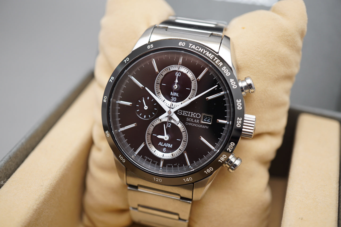 Seiko Spirit SBPY119 V172 JDM Black Dial Chronograph Solar Quartz Watch