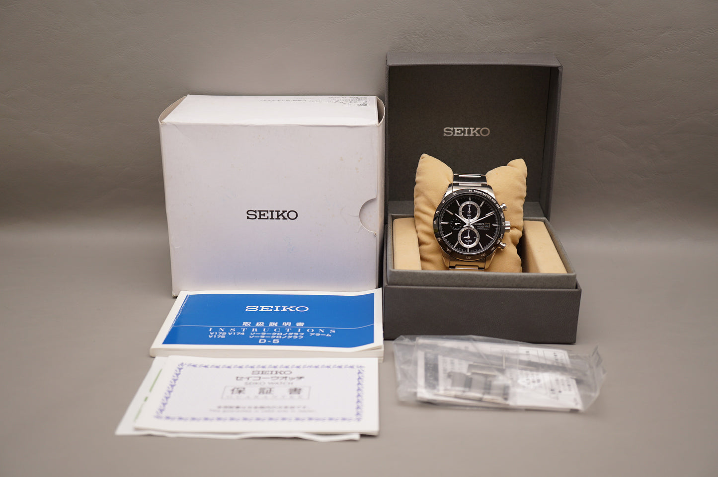 Seiko Spirit SBPY119 V172 JDM Black Dial Chronograph Solar Quartz Watch