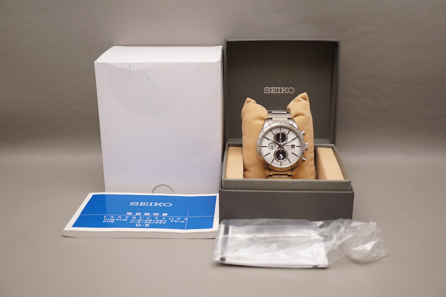 Seiko Spirit SBPY113 V172 JDM White Panda Dial Chronograph Solar Quartz Watch