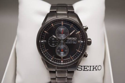 Seiko SSC393 V176 Titanium Black 1/20th Seconds Chronograph Solar Quartz Watch