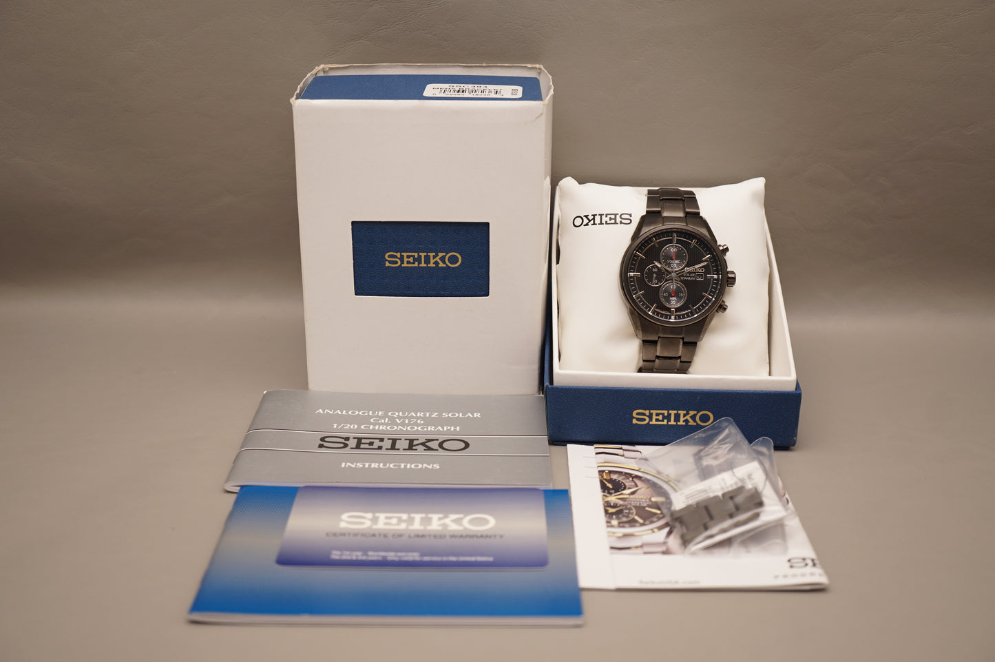 Seiko SSC393 V176 Titanium Black 1/20th Seconds Chronograph Solar Quartz Watch