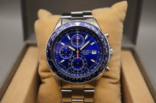 Seiko SND255 7T92 Flightmaster Pilot Chronograph Blue Slide Rule Quartz Watch