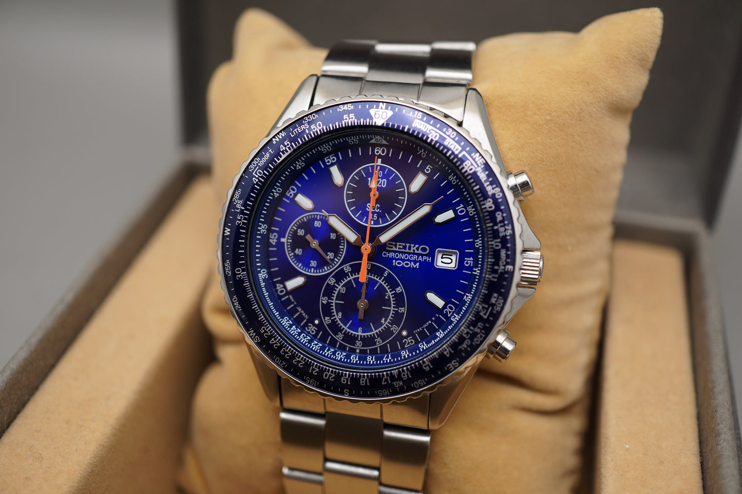 Seiko SND255 7T92 Flightmaster Pilot Chronograph Blue Slide Rule Quartz Watch