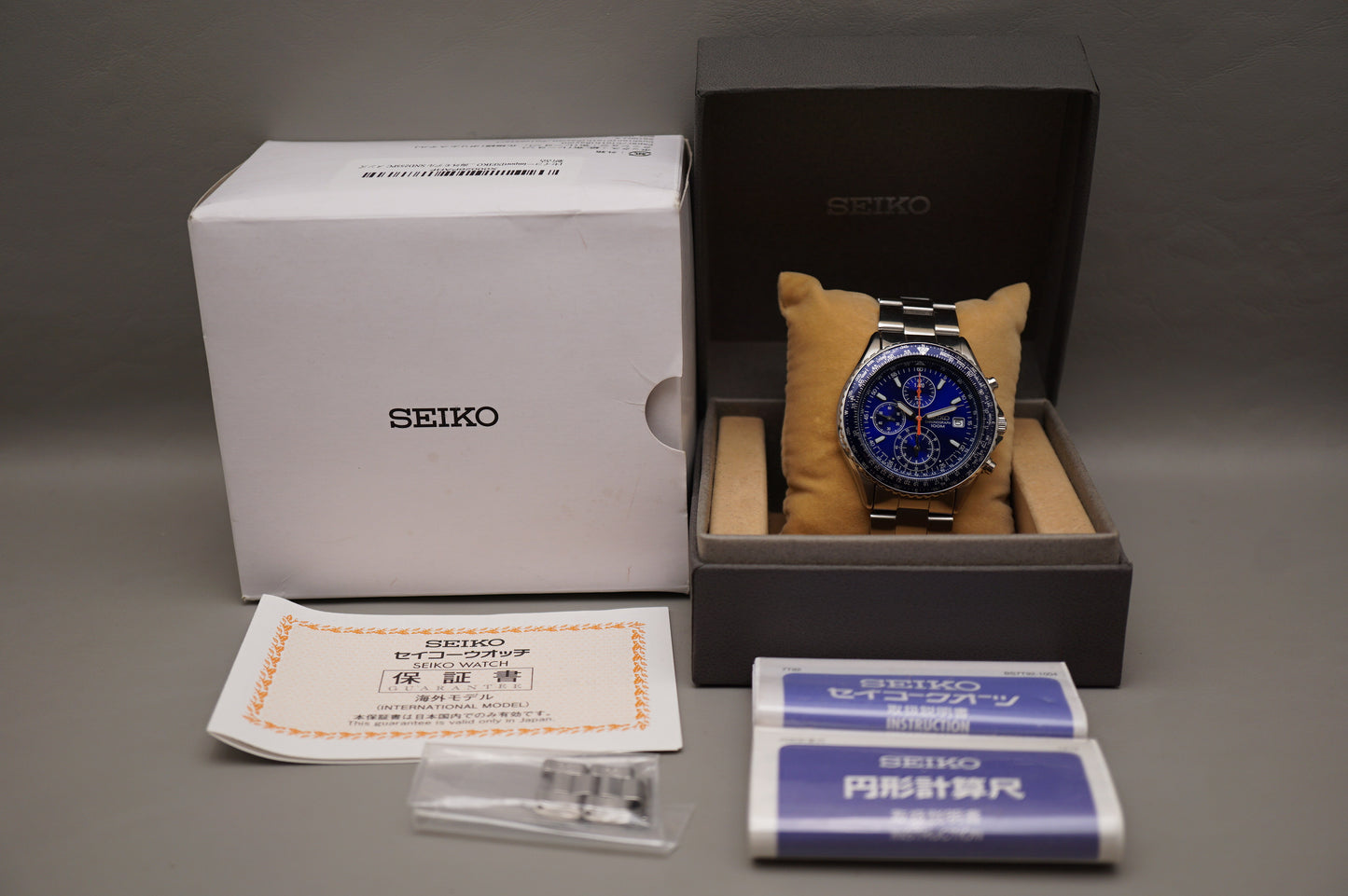 Seiko SND255 7T92 Flightmaster Pilot Chronograph Blue Slide Rule Quartz Watch