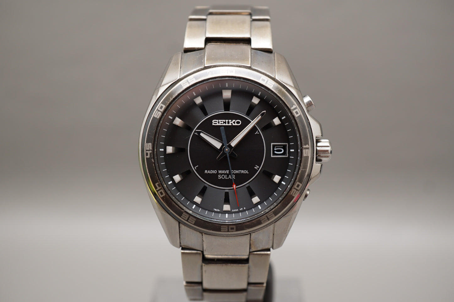 Seiko 7B42-0AH0 Black Dial Radio Wave Solar Quartz Titanium JDM Watch