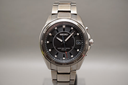 Seiko 7B42-0AH0 Black Dial Radio Wave Solar Quartz Titanium JDM Watch
