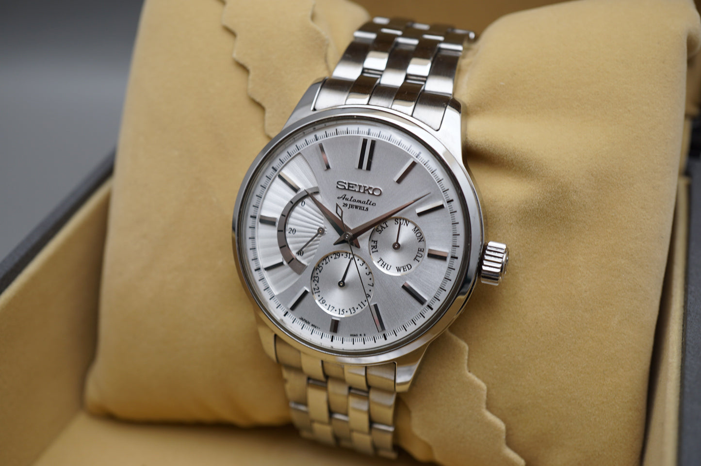 Seiko SARC015 6R21 Silver Dial Power Reserve Day-Date Automatic Watch