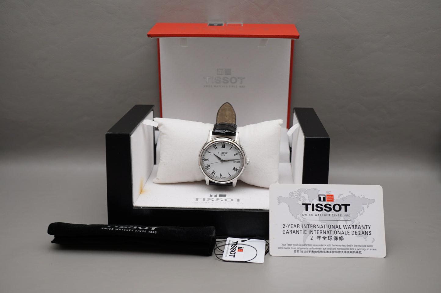 Tissot T085.410.16.013.00 White Dial Black Leather Swiss Quartz Watch