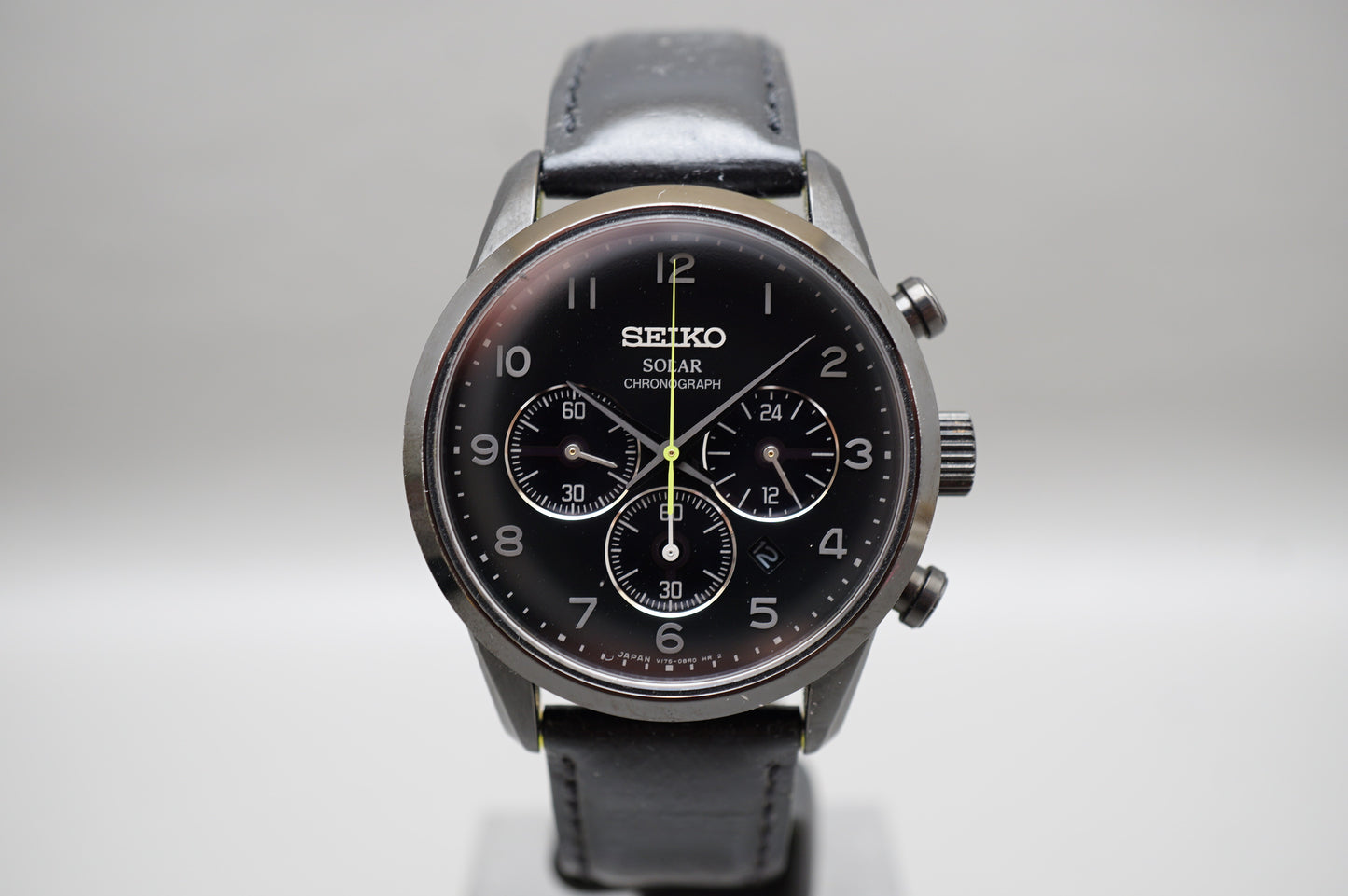 Seiko V175-0BJ0 Blacked Out Lime Green Seconds Chronograph Solar Quartz Watch