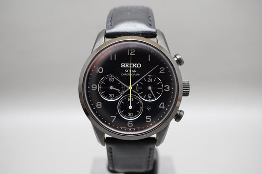 Seiko V175-0BJ0 Blacked Out Lime Green Seconds Chronograph Solar Quartz Watch