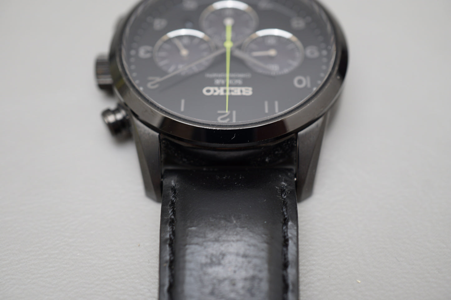 Seiko V175-0BJ0 Blacked Out Lime Green Seconds Chronograph Solar Quartz Watch