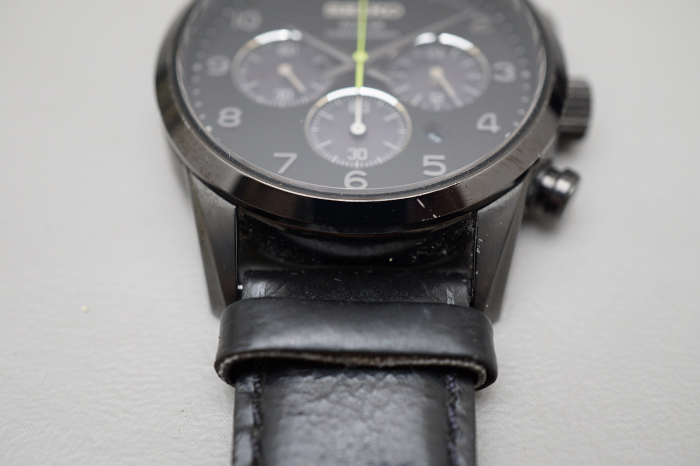 Seiko V175-0BJ0 Blacked Out Lime Green Seconds Chronograph Solar Quartz Watch