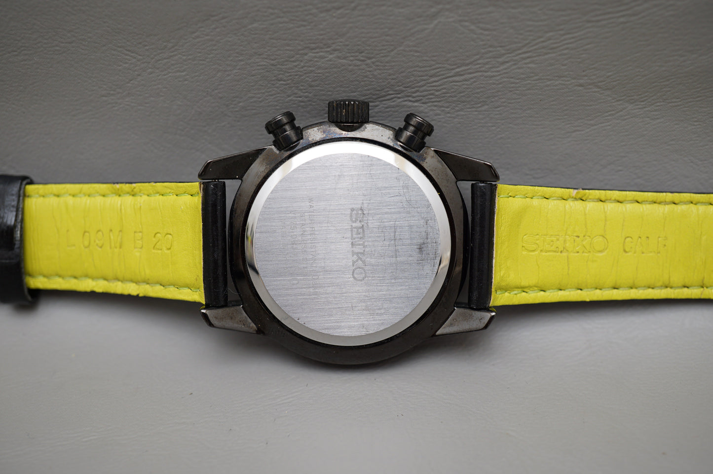 Seiko V175-0BJ0 Blacked Out Lime Green Seconds Chronograph Solar Quartz Watch