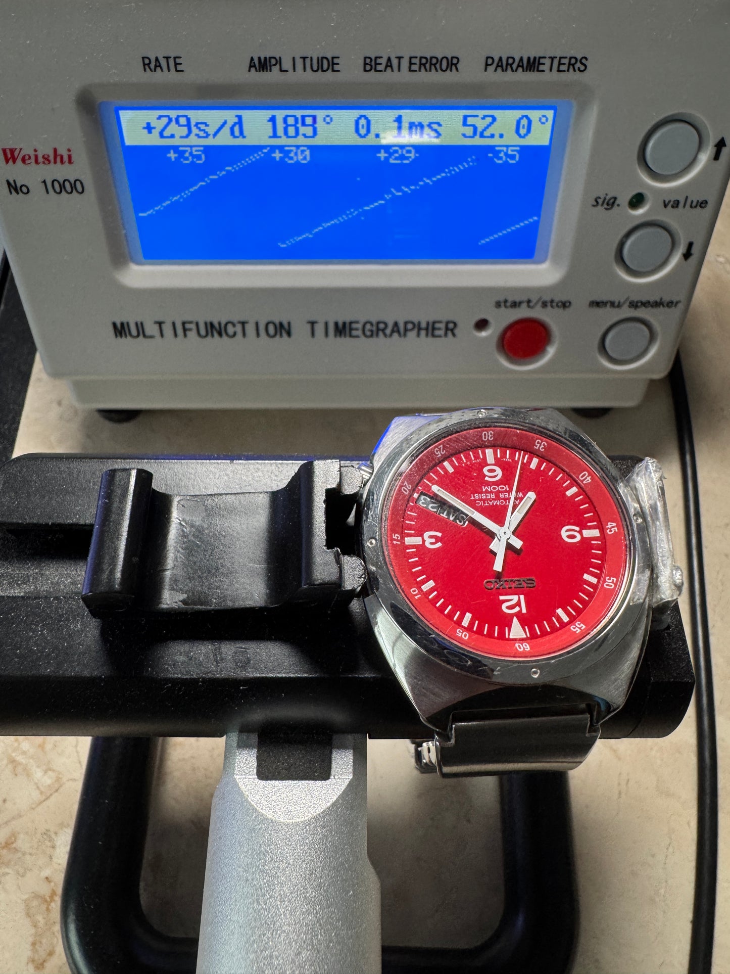 Seiko S-Wave SKX297K1 7S26 Red Dial Automatic Watch Rare Original Bracelet