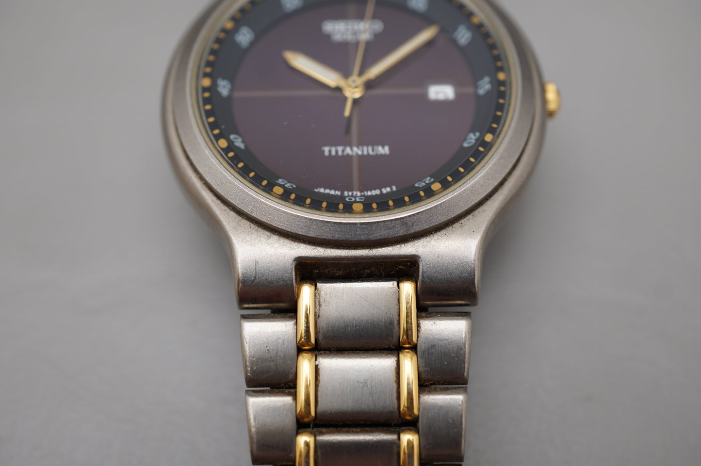 Seiko 5Y75-1A00 JDM Two Tone Titanium Solar Quartz Watch