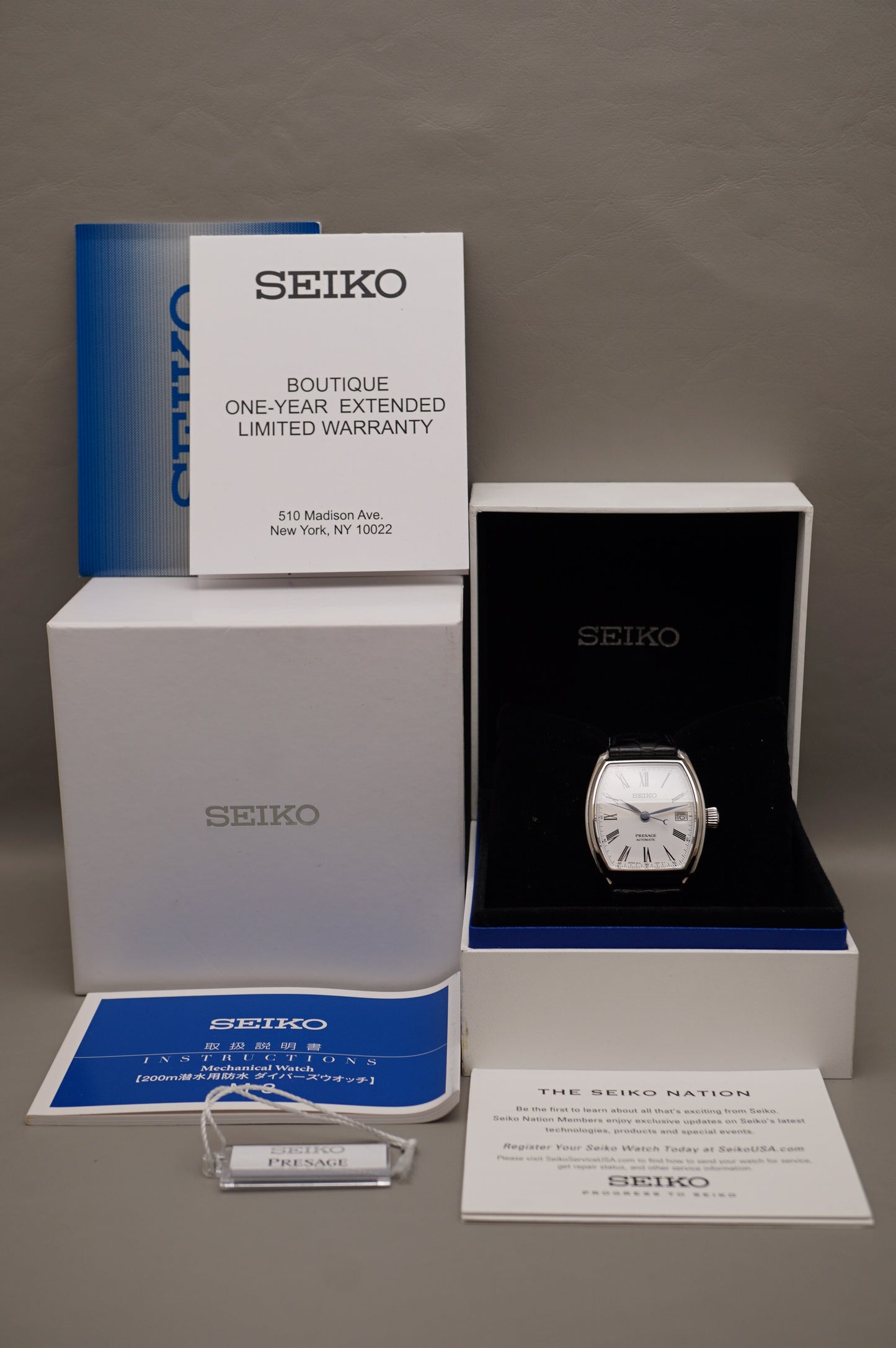 Seiko Presage SPB049J1 6R15 White Enamel Dial Tonneau Case Automatic Watch