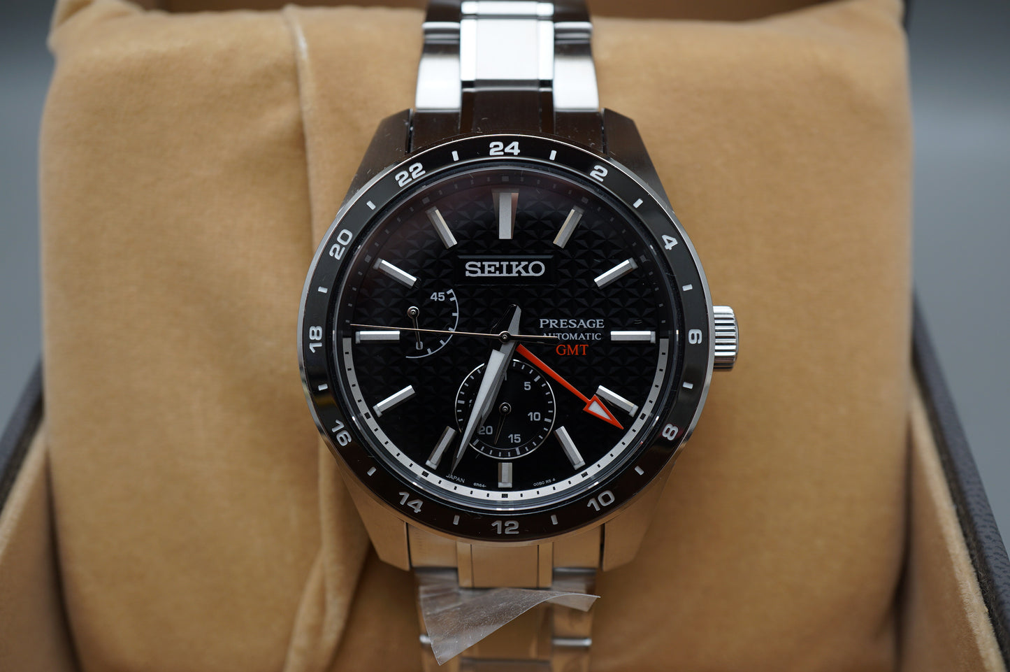 New Seiko Presage SARF005 6R64 Black Dial Sharp Edged GMT Automatic Watch
