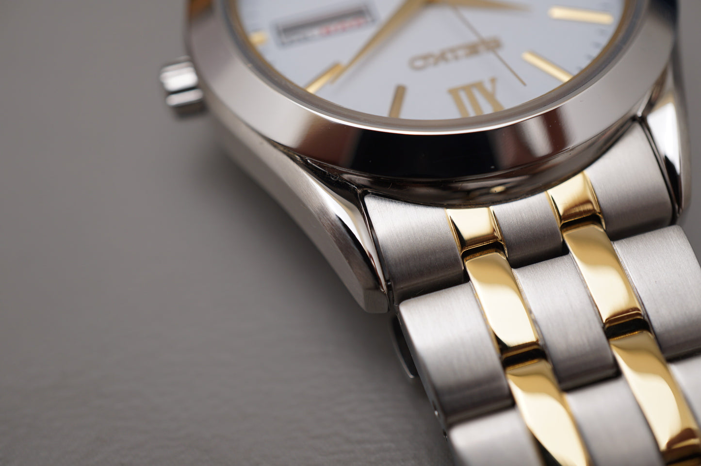 Seiko Selection SBPX085 V158 Gold Two Tone White Dial Solar Quartz Watch
